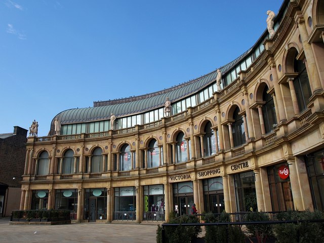 Victoria Shopping Centre by the rail bridge. The five-minute walk between the station and Princes Square crosses this view.